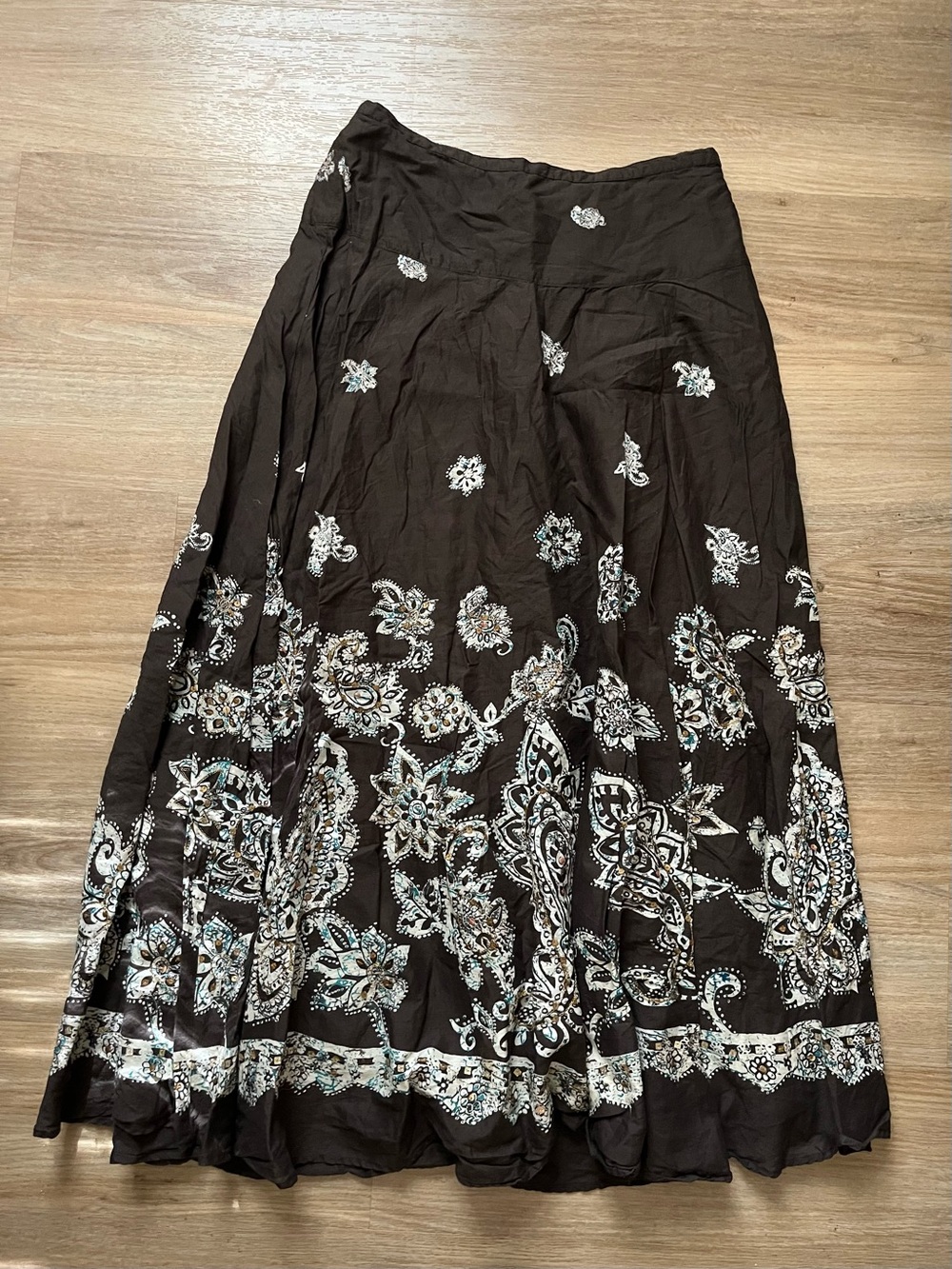 Vintage Chico’s Dark Brown Y2K Paisley and Floral Midi Skirt